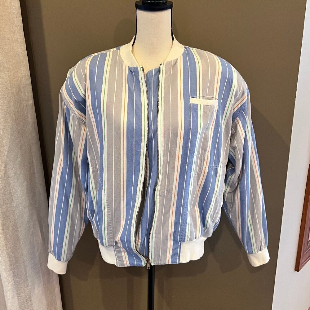 Vintage 80s, 90s Swing Multi-color striped Jacket, shoulder pads, Size Medium